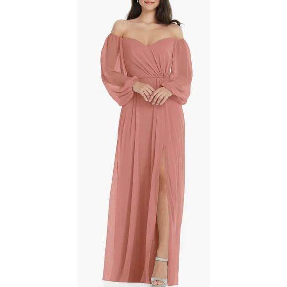 Dessy Collection Off-Shoulder Blush Wedding Dress - Picture 1 of 6